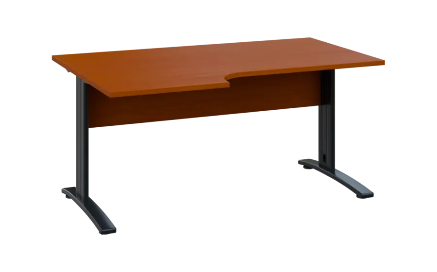ORK 28 - 166 stůl kancelářský, rohový, levý, kovová podnož černá, deska 25 mm, široký 1600 mm, třešeň šumavská