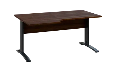 ORK 28 - 166 stůl kancelářský, rohový, levý, kovová podnož černá, deska 25 mm, široký 1600 mm, ořech královský