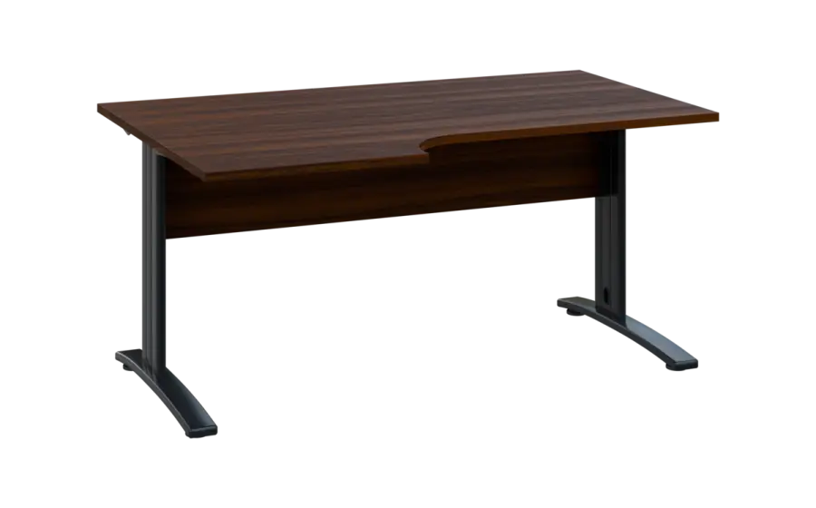 ORK 28 - 166 stůl kancelářský, rohový, levý, kovová podnož černá, deska 25 mm, široký 1600 mm, ořech královský