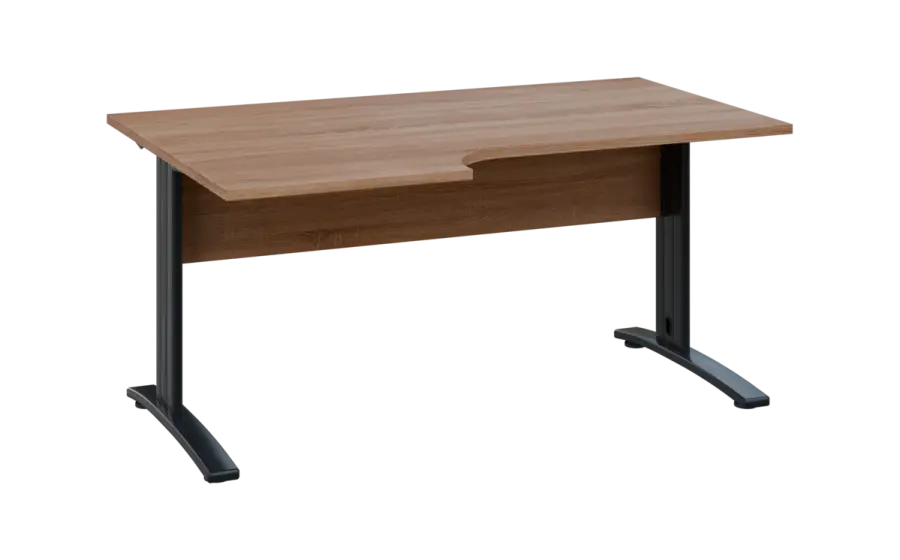 ORK 28 - 166 stůl kancelářský, rohový, levý, kovová podnož černá, deska 25 mm, široký 1600 mm, dub bardolino