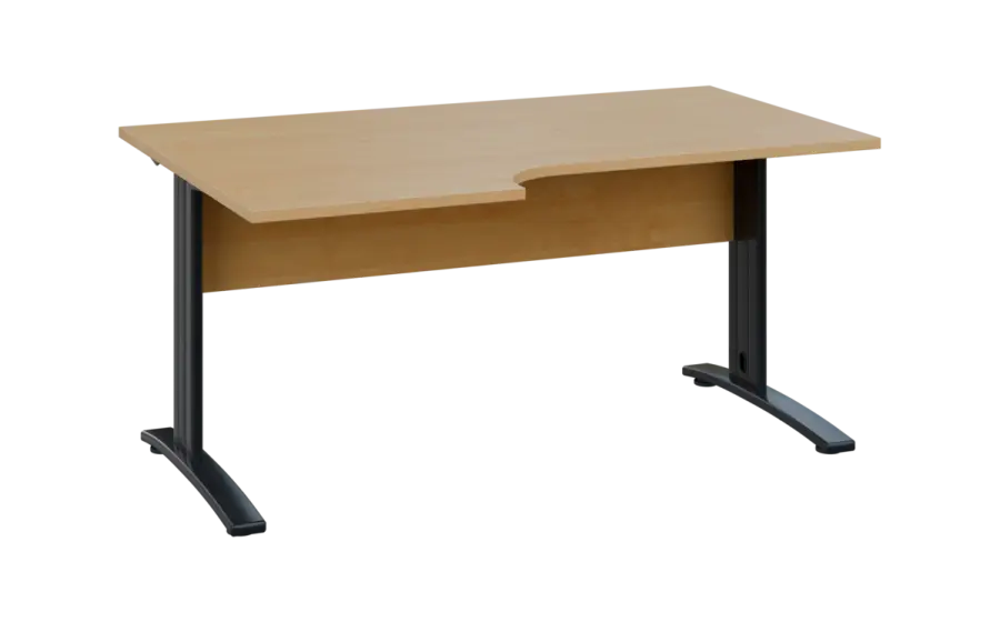 ORK 28 - 166 stůl kancelářský, rohový, levý, kovová podnož černá, deska 25 mm, široký 1600 mm, javor horský