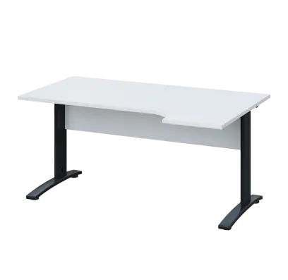 LKR 28 - 164 stůl kancelářský, rohový, pravý, kovová podnož černá, deska 25 mm, široký 1600 mm, bílá