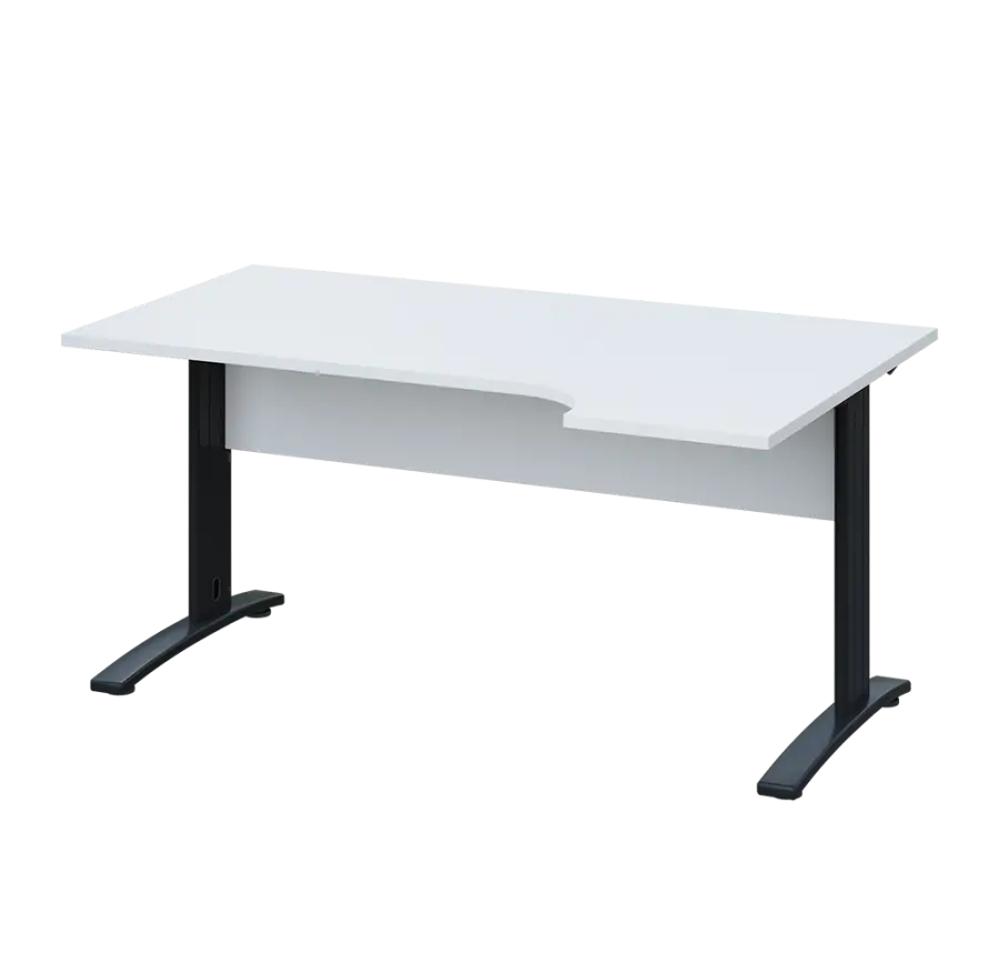 LKR 28 - 164 stůl kancelářský, rohový, pravý, kovová podnož černá, deska 25 mm, široký 1600 mm, bílá