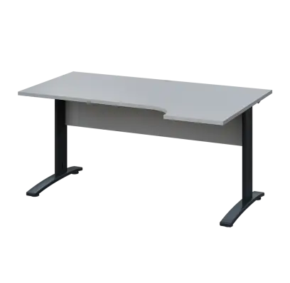 LKR 28 - 164 stůl kancelářský, rohový, pravý, kovová podnož černá, deska 25 mm, široký 1600 mm, šedá