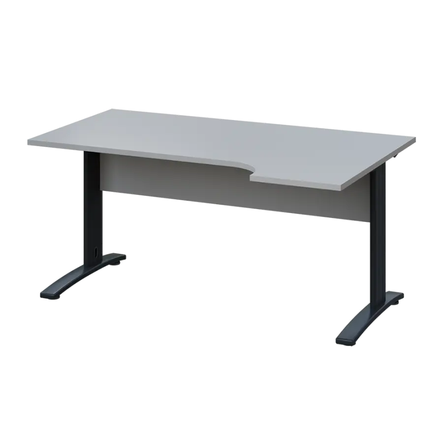 LKR 28 - 164 stůl kancelářský, rohový, pravý, kovová podnož černá, deska 25 mm, široký 1600 mm, šedá