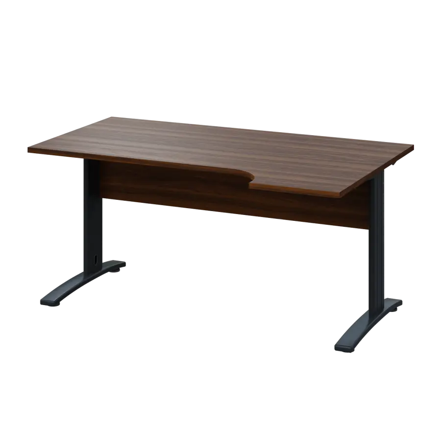 LKR 28 - 164 stůl kancelářský, rohový, pravý, kovová podnož černá, deska 25 mm, široký 1600 mm, ořech královský