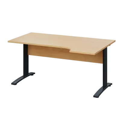 LKR 28 - 164 stůl kancelářský, rohový, pravý, kovová podnož černá, deska 25 mm, široký 1600 mm, javor horský
