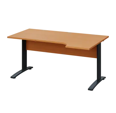 LKR 28 - 164 stůl kancelářský, rohový, pravý, kovová podnož černá, deska 25 mm, široký 1600 mm, buk Royal