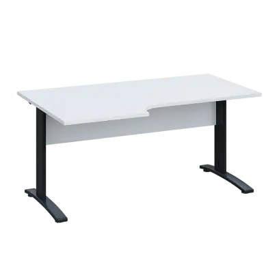 LKR 28 - 166 stůl kancelářský, rohový, levý, kovová podnož černá, deska 25 mm, široký 1600 mm, bílá