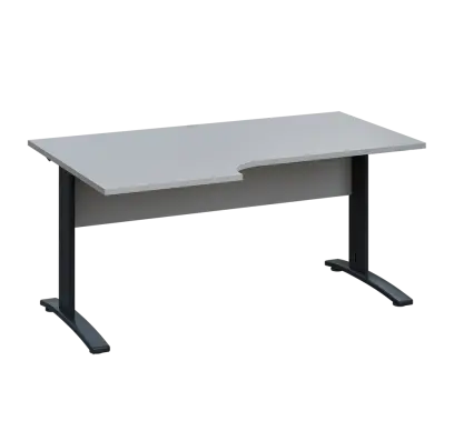 LKR 28 - 166 stůl kancelářský, rohový, levý, kovová podnož černá, deska 25 mm, široký 1600 mm, šedá