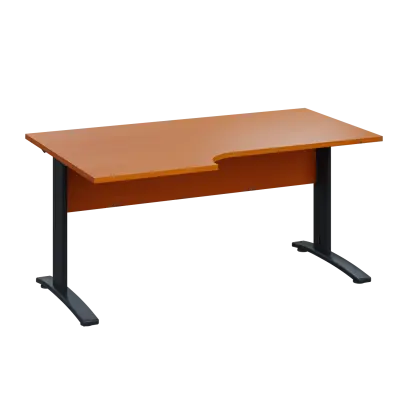 LKR 28 - 166 stůl kancelářský, rohový, levý, kovová podnož černá, deska 25 mm, široký 1600 mm, třešeň šumavská