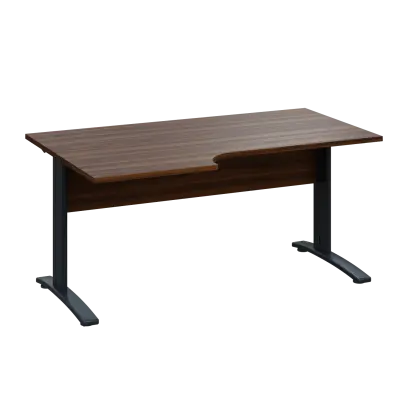 LKR 28 - 166 stůl kancelářský, rohový, levý, kovová podnož černá, deska 25 mm, široký 1600 mm, ořech královský