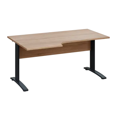 LKR 28 - 166 stůl kancelářský, rohový, levý, kovová podnož černá, deska 25 mm, široký 1600 mm, dub bardolino