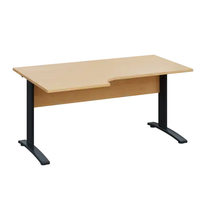 LKR 28 - 166 stůl kancelářský, rohový, levý, kovová podnož černá, deska 25 mm, široký 1600 mm, javor horský