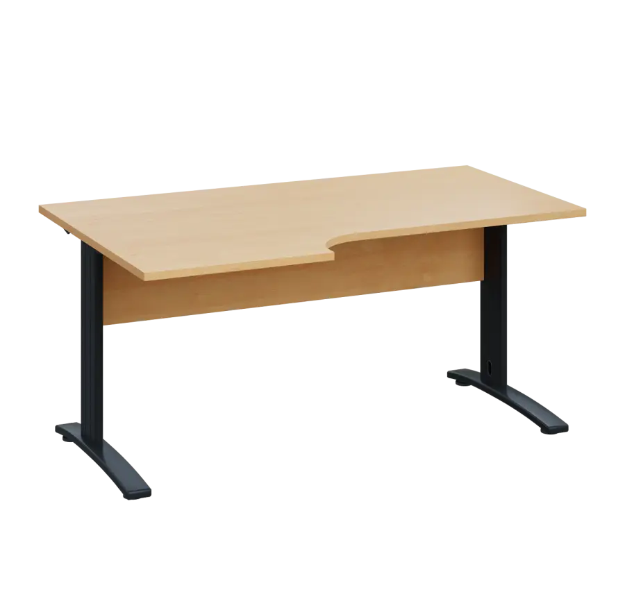 LKR 28 - 166 stůl kancelářský, rohový, levý, kovová podnož černá, deska 25 mm, široký 1600 mm, javor horský