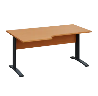 LKR 28 - 166 stůl kancelářský, rohový, levý, kovová podnož černá, deska 25 mm, široký 1600 mm, buk Royal