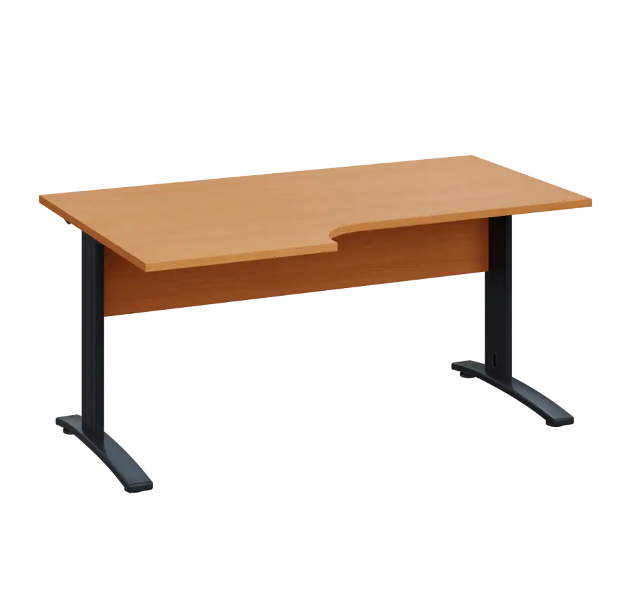 LKR 28 - 166 stůl kancelářský, rohový, levý, kovová podnož černá, deska 25 mm, široký 1600 mm, buk Royal