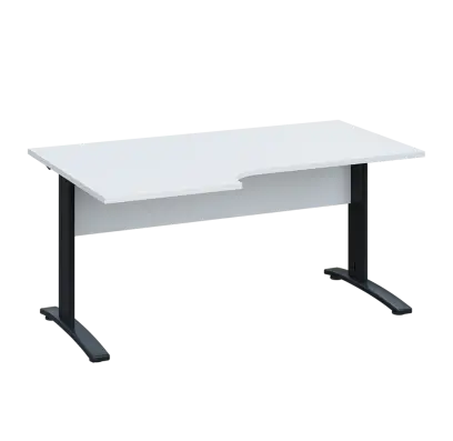 LKR 28 - 166 stůl kancelářský, rohový, pravý, kovová podnož černá, deska 25 mm, široký 1600 mm, bílá