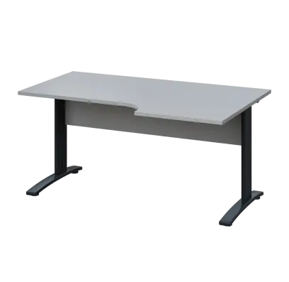 LKR 28 - 166 stůl kancelářský, rohový, pravý, kovová podnož černá, deska 25 mm, široký 1600 mm, šedá