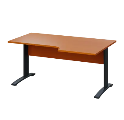 LKR 28 - 166 stůl kancelářský, rohový, pravý, kovová podnož černá, deska 25 mm, široký 1600 mm, třešeň šumavská
