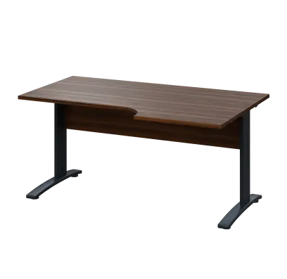 LKR 28 - 166 stůl kancelářský, rohový, pravý, kovová podnož černá, deska 25 mm, široký 1600 mm, ořech královský