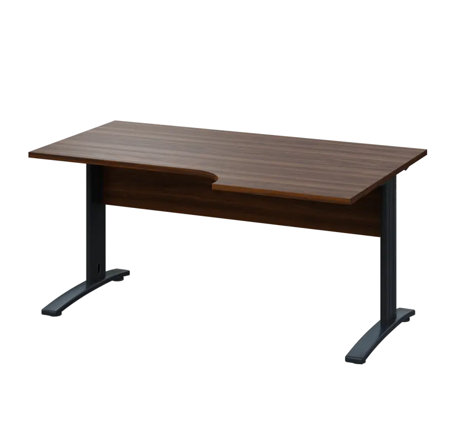 LKR 28 - 166 stůl kancelářský, rohový, pravý, kovová podnož černá, deska 25 mm, široký 1600 mm, ořech královský