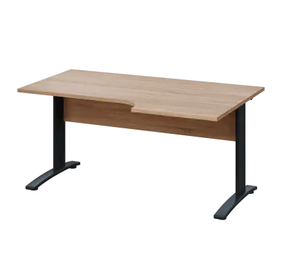 LKR 28 - 166 stůl kancelářský, rohový, pravý, kovová podnož černá, deska 25 mm, široký 1600 mm, dub bardolino