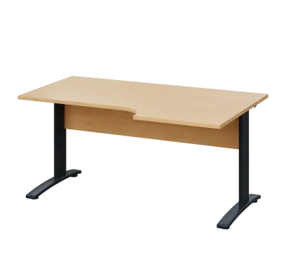 LKR 28 - 166 stůl kancelářský, rohový, pravý, kovová podnož černá, deska 25 mm, široký 1600 mm, javor horský