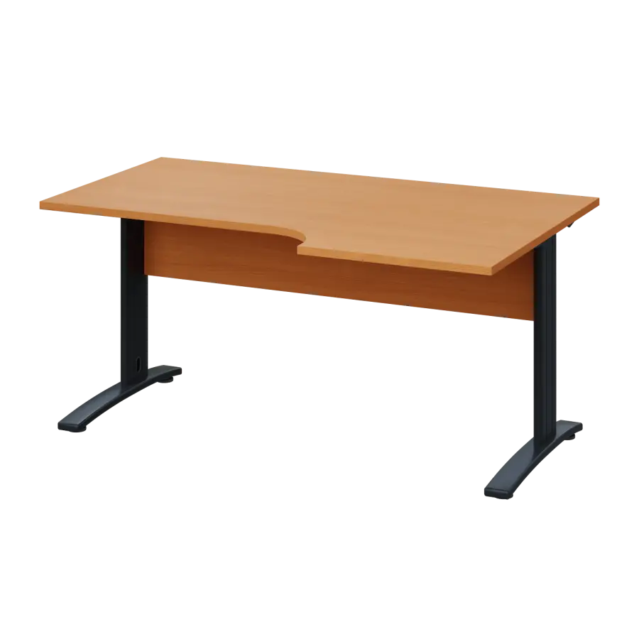 LKR 28 - 166 stůl kancelářský, rohový, pravý, kovová podnož černá, deska 25 mm, široký 1600 mm, buk Royal