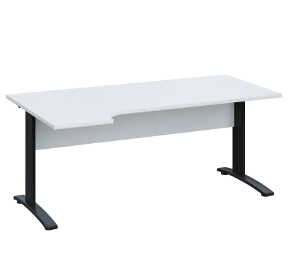 LKR 28 - 184 stůl kancelářský, rohový, levý, kovová podnož černá, deska 25 mm, široký 1800 mm, bílá