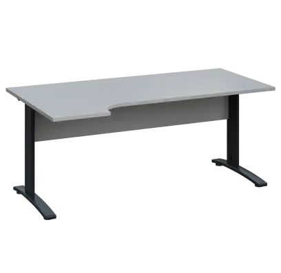 LKR 28 - 184 stůl kancelářský, rohový, levý, kovová podnož černá, deska 25 mm, široký 1800 mm, šedá