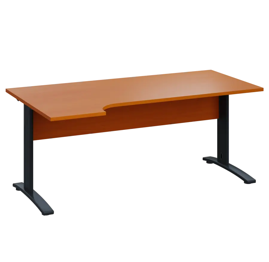 LKR 28 - 184 stůl kancelářský, rohový, levý, kovová podnož černá, deska 25 mm, široký 1800 mm, třešeň šumavská