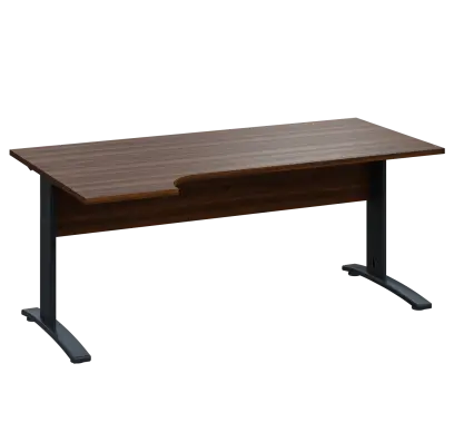 LKR 28 - 184 stůl kancelářský, rohový, levý, kovová podnož černá, deska 25 mm, široký 1800 mm, ořech královský