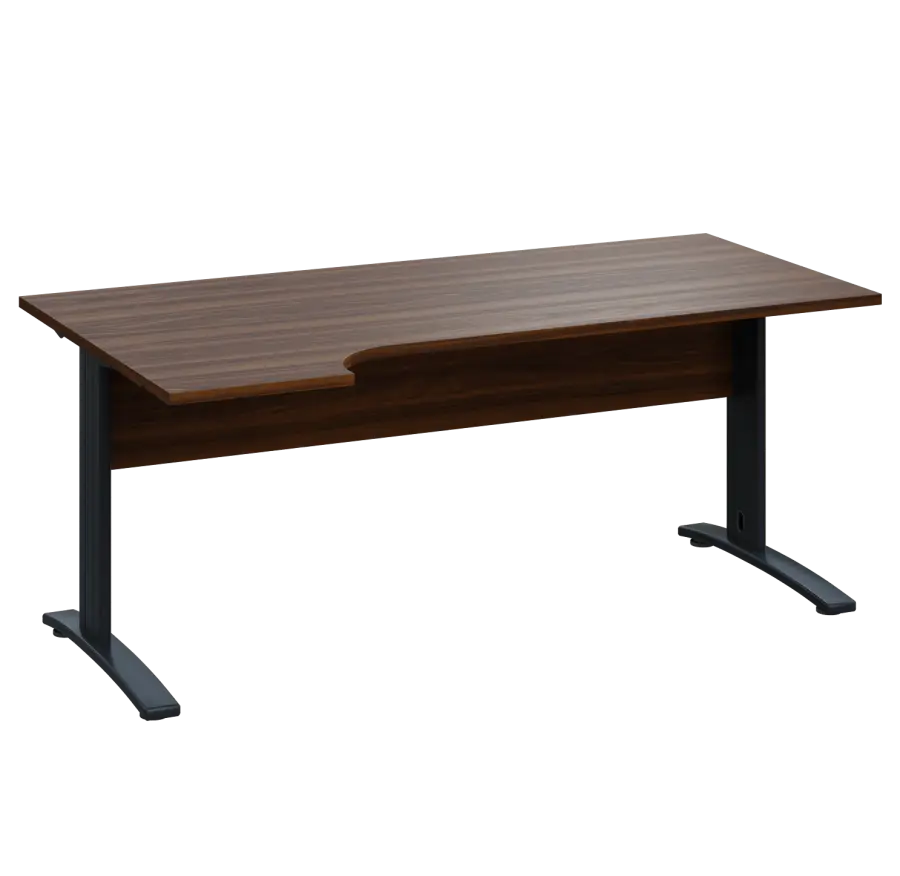 LKR 28 - 184 stůl kancelářský, rohový, levý, kovová podnož černá, deska 25 mm, široký 1800 mm, ořech královský