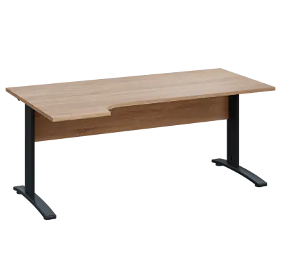 LKR 28 - 184 stůl kancelářský, rohový, levý, kovová podnož černá, deska 25 mm, široký 1800 mm, dub bardolino