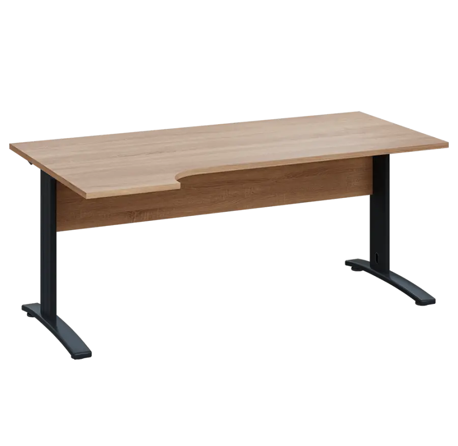 LKR 28 - 184 stůl kancelářský, rohový, levý, kovová podnož černá, deska 25 mm, široký 1800 mm, dub bardolino