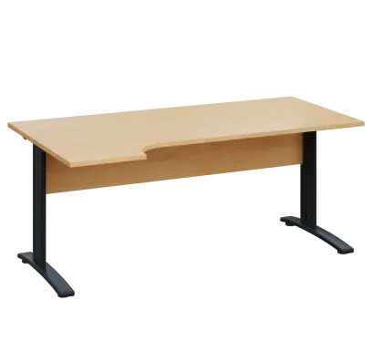 LKR 28 - 184 stůl kancelářský, rohový, levý, kovová podnož černá, deska 25 mm, široký 1800 mm, javor horský