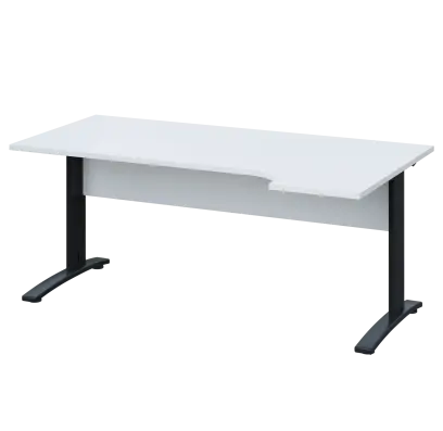 LKR 28 - 184 stůl kancelářský, rohový, pravý, kovová podnož černá, deska 25 mm, široký 1800 mm, bílá