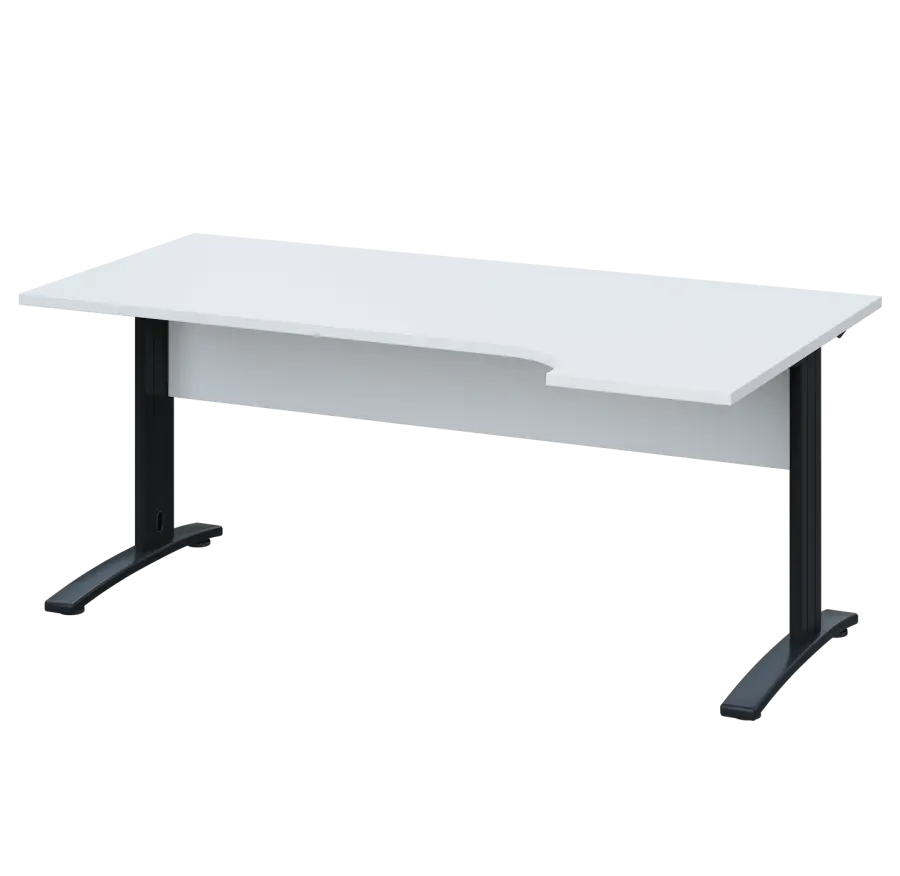 LKR 28 - 184 stůl kancelářský, rohový, pravý, kovová podnož černá, deska 25 mm, široký 1800 mm, bílá
