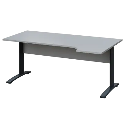 LKR 28 - 184 stůl kancelářský, rohový, pravý, kovová podnož černá, deska 25 mm, široký 1800 mm, šedá