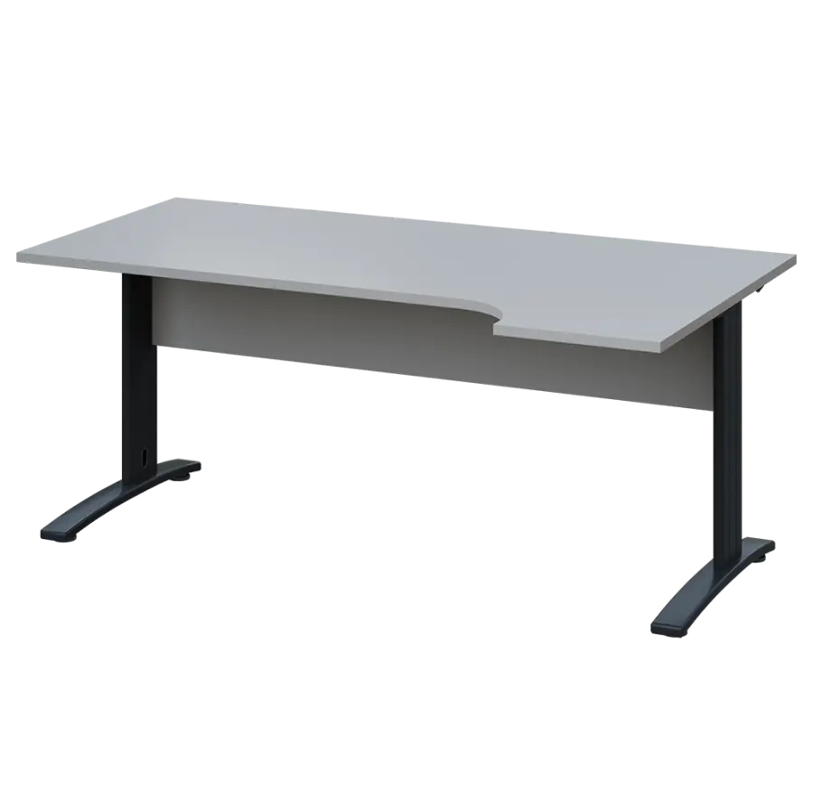 LKR 28 - 184 stůl kancelářský, rohový, pravý, kovová podnož černá, deska 25 mm, široký 1800 mm, šedá