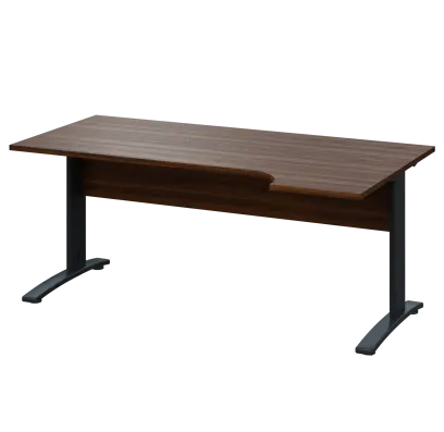 LKR 28 - 184 stůl kancelářský, rohový, pravý, kovová podnož černá, deska 25 mm, široký 1800 mm, ořech královský