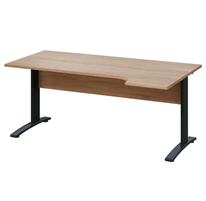 LKR 28 - 184 stůl kancelářský, rohový, pravý, kovová podnož černá, deska 25 mm, široký 1800 mm, dub bardolino