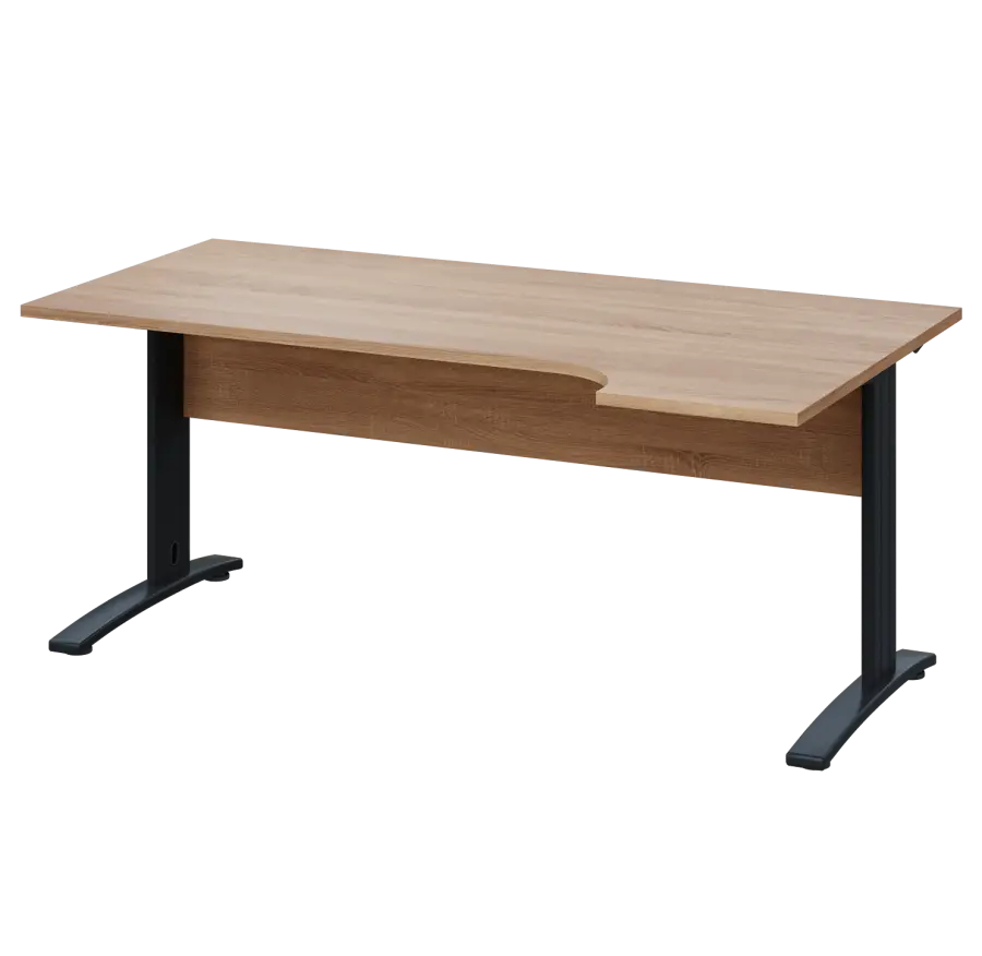 LKR 28 - 184 stůl kancelářský, rohový, pravý, kovová podnož černá, deska 25 mm, široký 1800 mm, dub bardolino