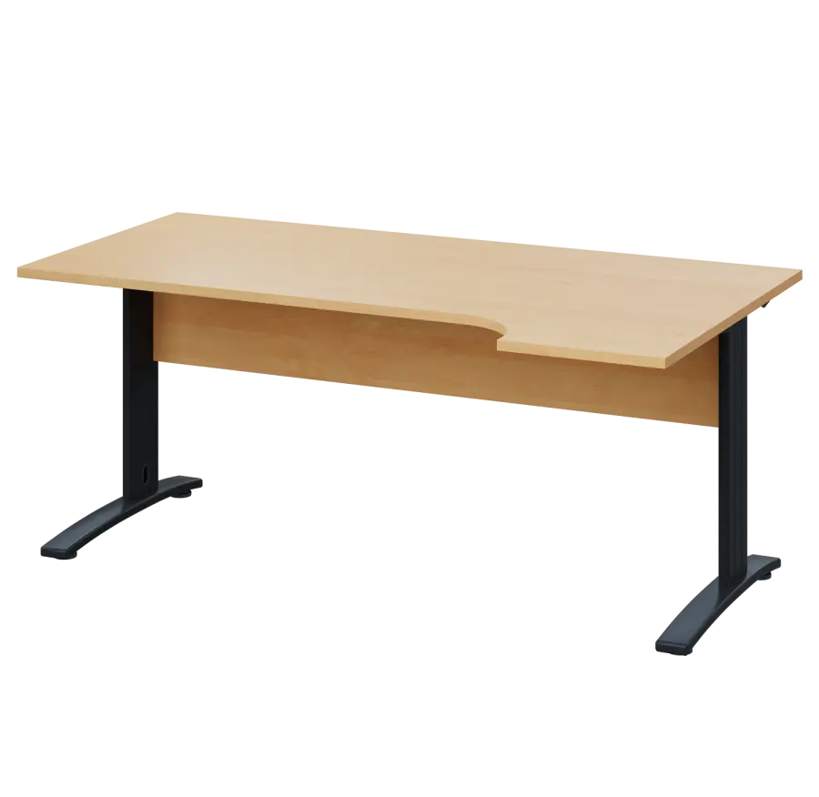 LKR 28 - 184 stůl kancelářský, rohový, pravý, kovová podnož černá, deska 25 mm, široký 1800 mm, javor horský