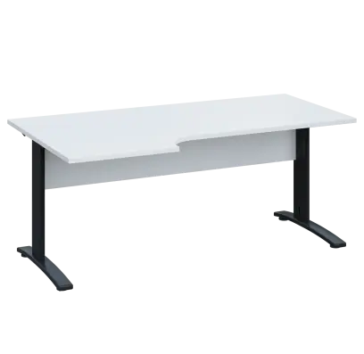 LKR 28 - 186 stůl kancelářský, rohový, levý, kovová podnož černá, deska 25 mm, široký 1800 mm, bílá