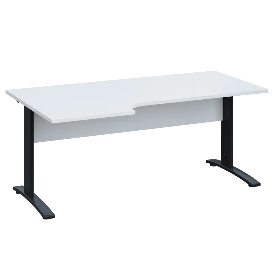 LKR 28 - 186 stůl kancelářský, rohový, levý, kovová podnož černá, deska 25 mm, široký 1800 mm, bílá