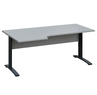 LKR 28 - 186 stůl kancelářský, rohový, levý, kovová podnož černá, deska 25 mm, široký 1800 mm, šedá