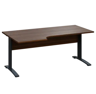LKR 28 - 186 stůl kancelářský, rohový, levý, kovová podnož černá, deska 25 mm, široký 1800 mm, ořech královský