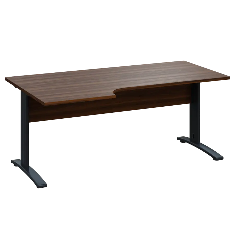 LKR 28 - 186 stůl kancelářský, rohový, levý, kovová podnož černá, deska 25 mm, široký 1800 mm, ořech královský